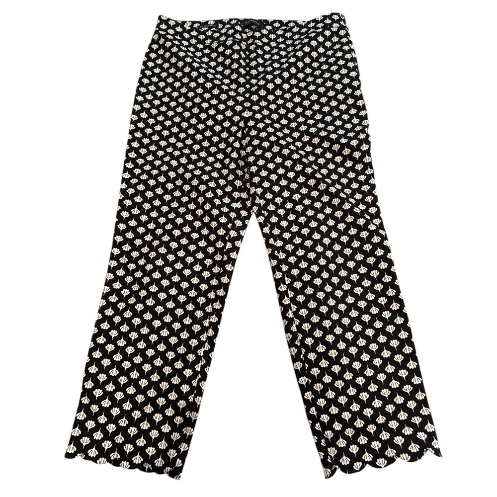 Talbots Chatham Crop Pants Black White Print Women's Size 10 Boho Stretchy